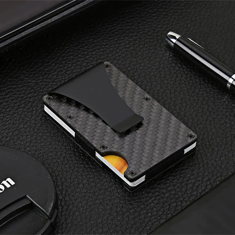 Carbon Fiber Slim Wallet with RFID Protection Front Pocket Credit Card Holder with Metal Money Clip for Men