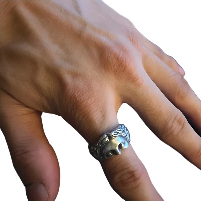 Adjustable Silver Men's Ring with Creative Venus Mask Design