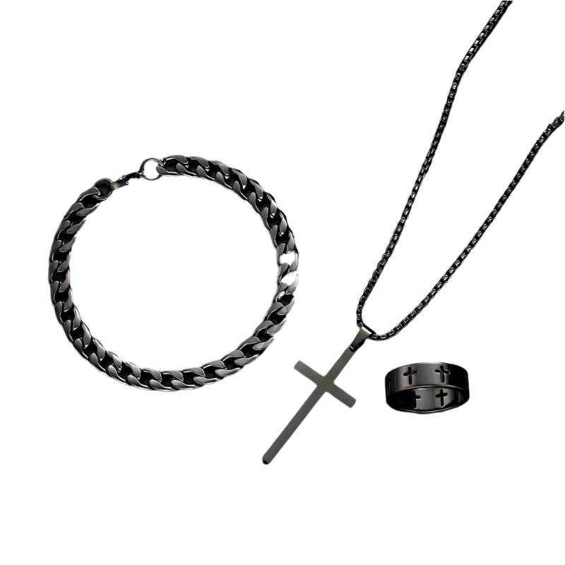 Black Titanium Steel Cross Pendant Necklace Minimalist Choker for Men & Women