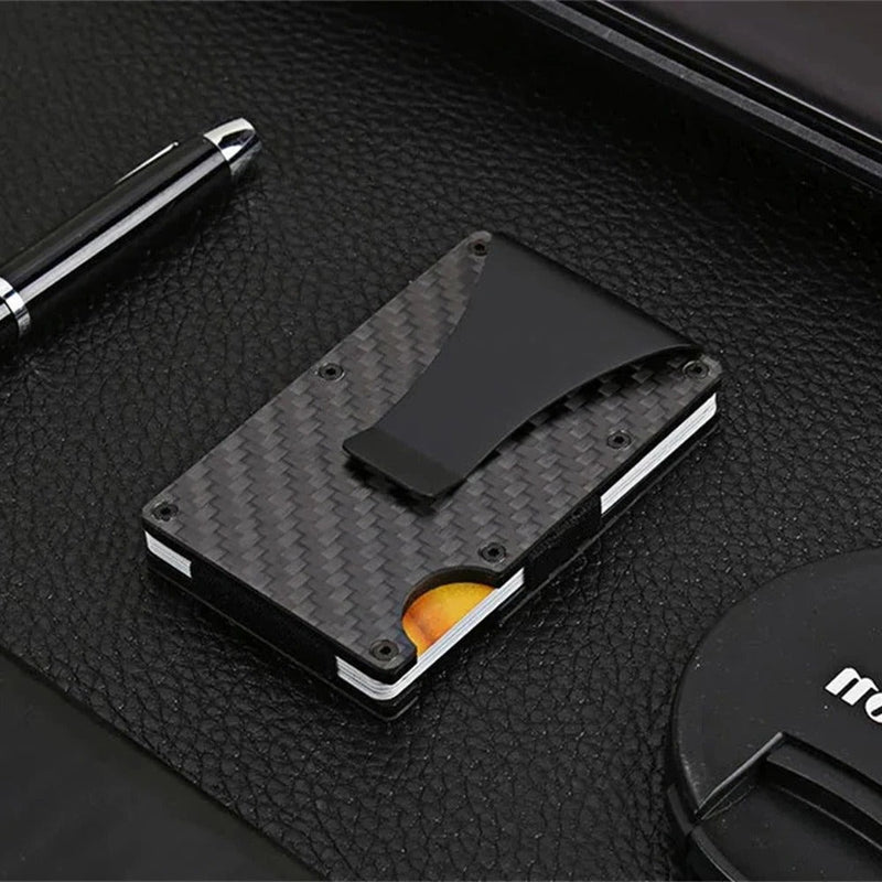 Carbon Fiber RFID Credit Card Holder for Men & Women - Slim Minimalist Wallet, Red Magic Mini Smart Wallet