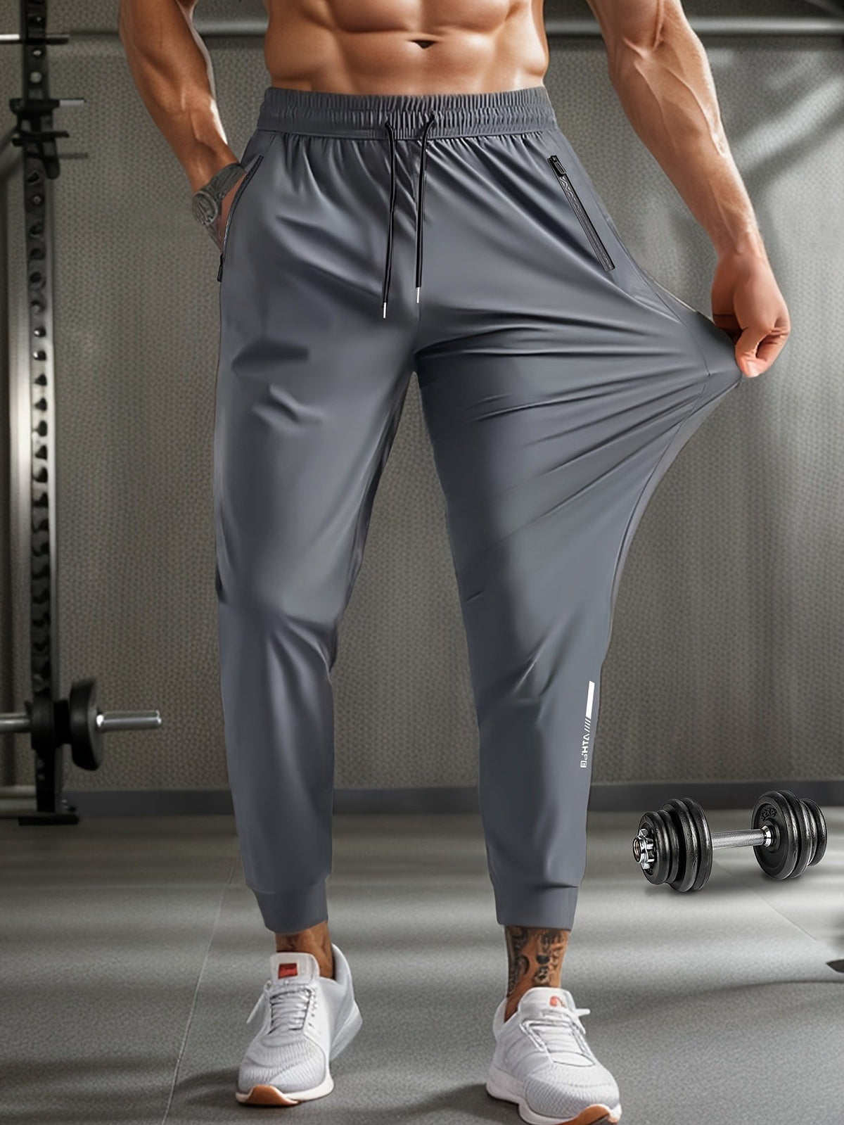 Men's Solid Color High-Stretch Cropped Sweatpants Breathable, Stretchable, and Comfortable with Drawstring, Pockets, and Relaxed Cuffed Legs for Sports and Casual Wear