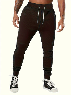 Men's Solid Drawstring Sweatpants with Zip Pocket – Slightly Stretch Joggers for Running and Casual Wear in Spring and Autumn