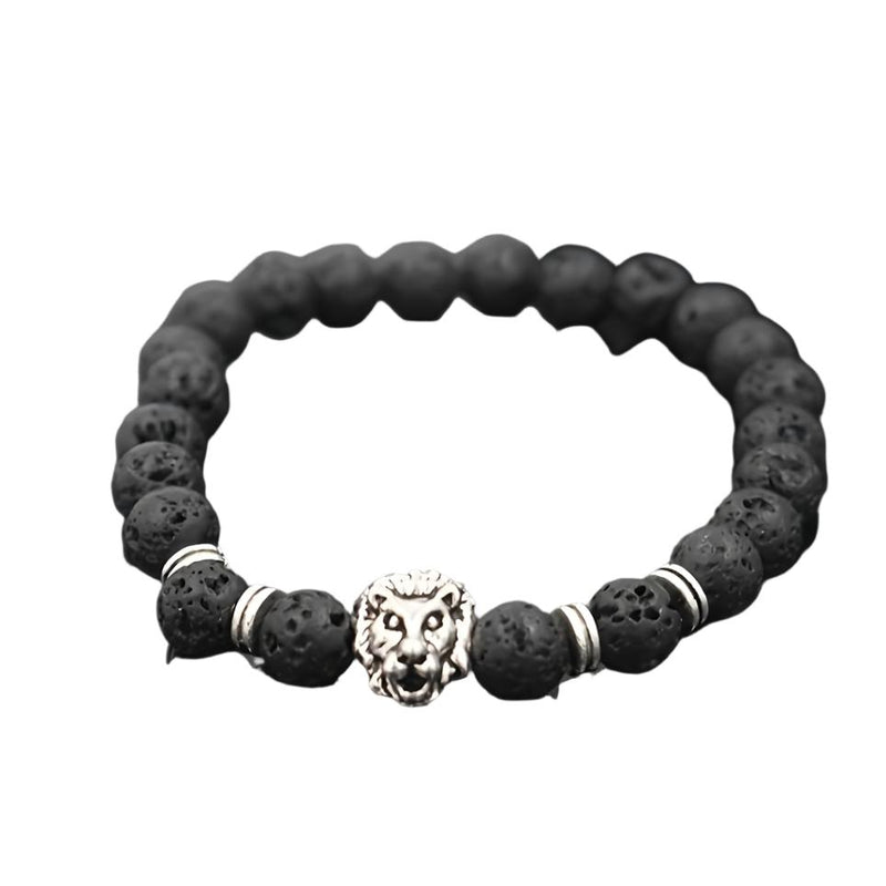 Men's Fashion Alloy Lion Head Lava Stone Bracelet