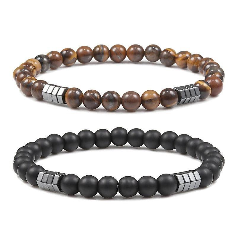  Minimalist Men's Geometric Bracelet 6MM Natural Lava and Tiger Eye Beads