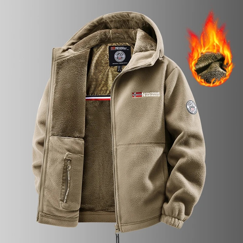Men’s Fleece Hooded Jacket Warm Outdoor Hiking Sports Coat