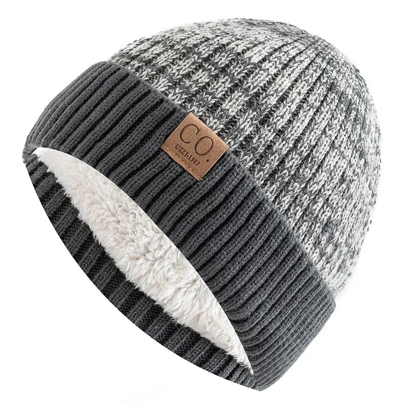 Men’s Two-Tone Knitted Beanie – Fur Lined Winter Hat