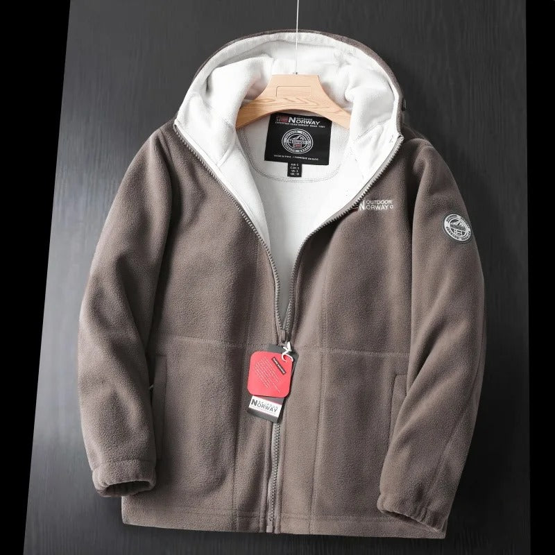 Men’s Winter Fleece Jacket Warm Hooded Wool Outdoor Coat