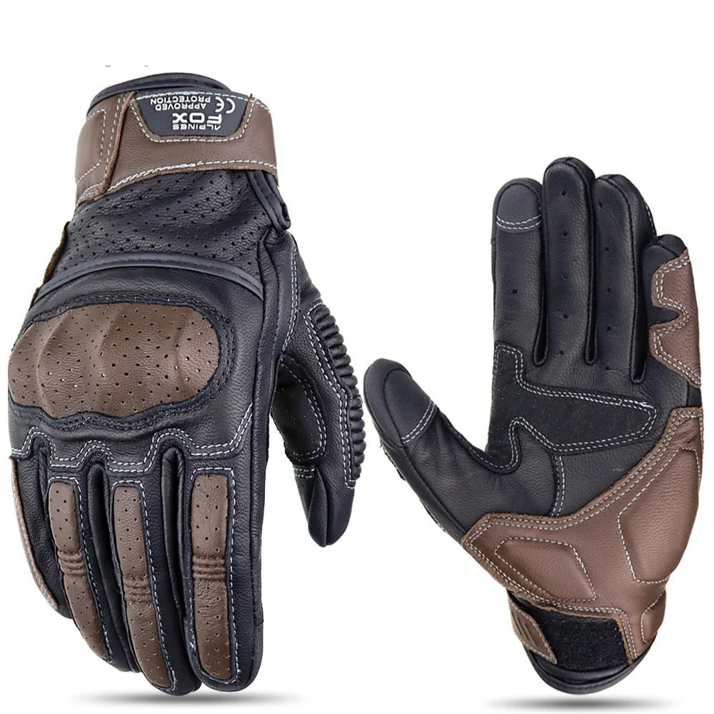 Men’s Vintage Leather Motorcycle Gloves Touchscreen CE Certified