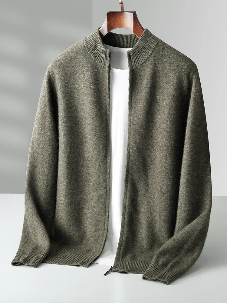 Men’s Merino Wool Zipper Cardigan Cashmere Knit Winter Sweater