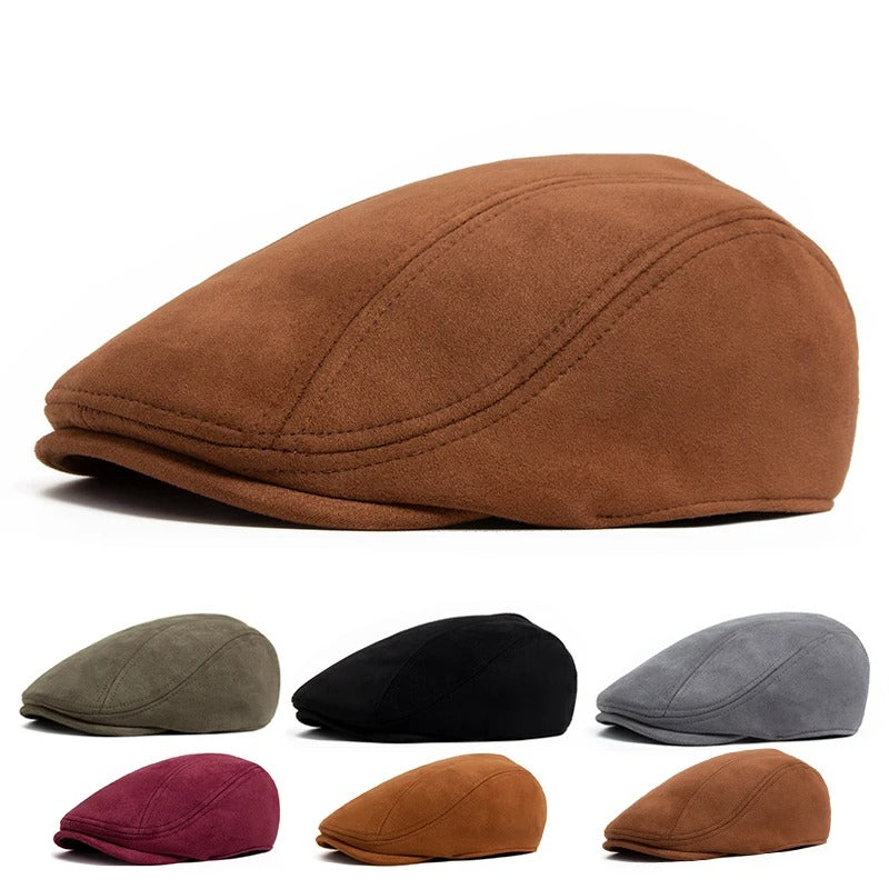 Autumn Winter Suede Beret Vintage Newsboy Flat Cap