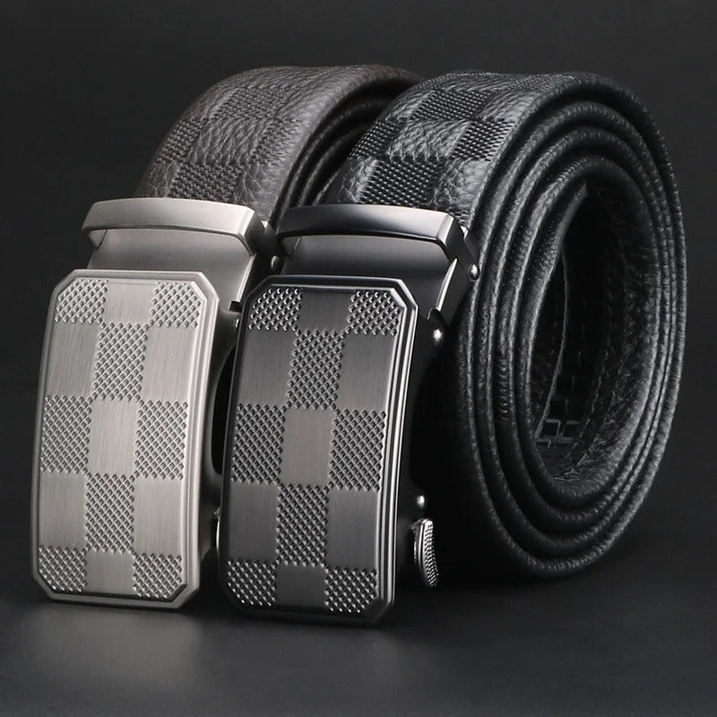 Men’s Genuine Cowhide Ratchet Belt Automatic Alloy Buckle