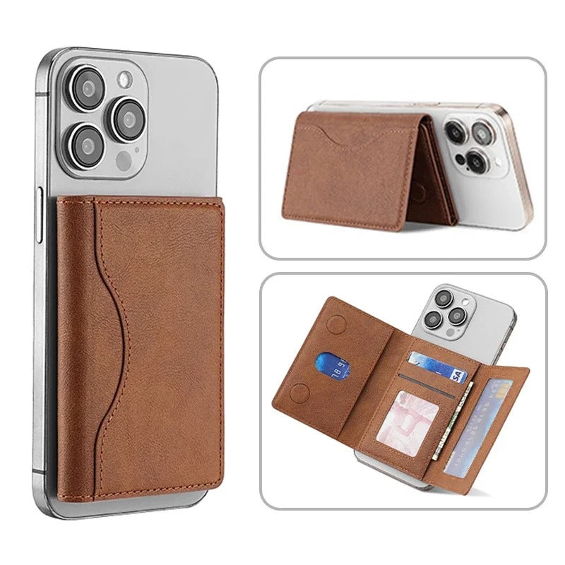 Magnetic Trifold Phone Wallet PU Leather MagSafe Card Holder