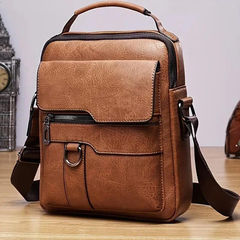 Men’s PU Leather Crossbody Bag for iPad Messenger Travel