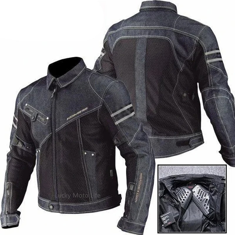 Men Motorcycle Jacket Breathable Denim Mesh Protective Riding Gear
