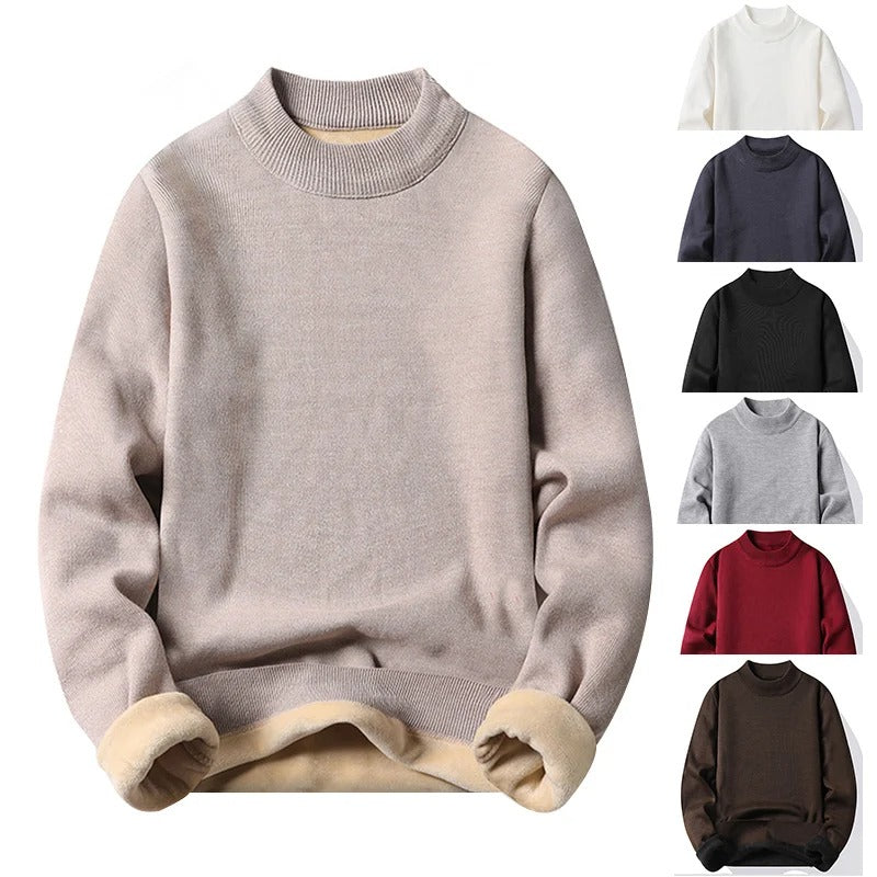 Men’s Winter Knitted Sweater Warm Plush Half High Collar