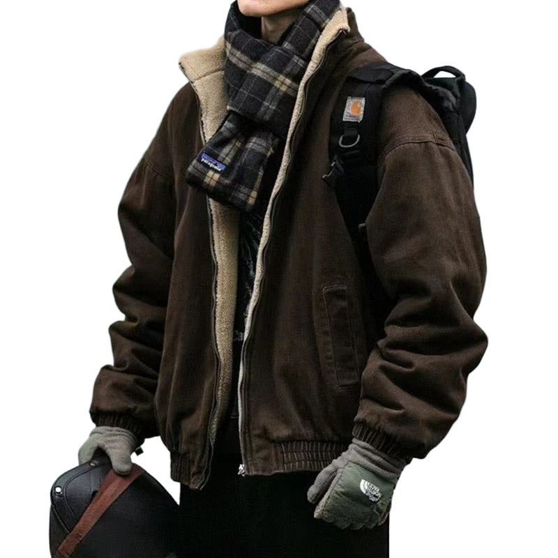 Men’s Vintage Polar Fleece Jacket Winter Loose Streetwear Coat