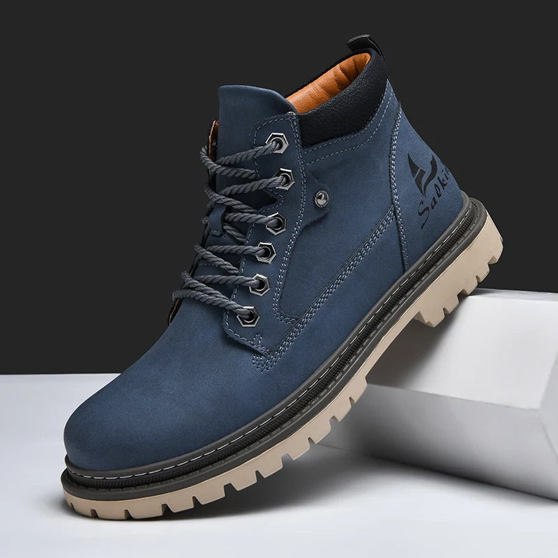 Handmade Men's Leather Ankle Boots Winter Outdoor Hiking Shoes