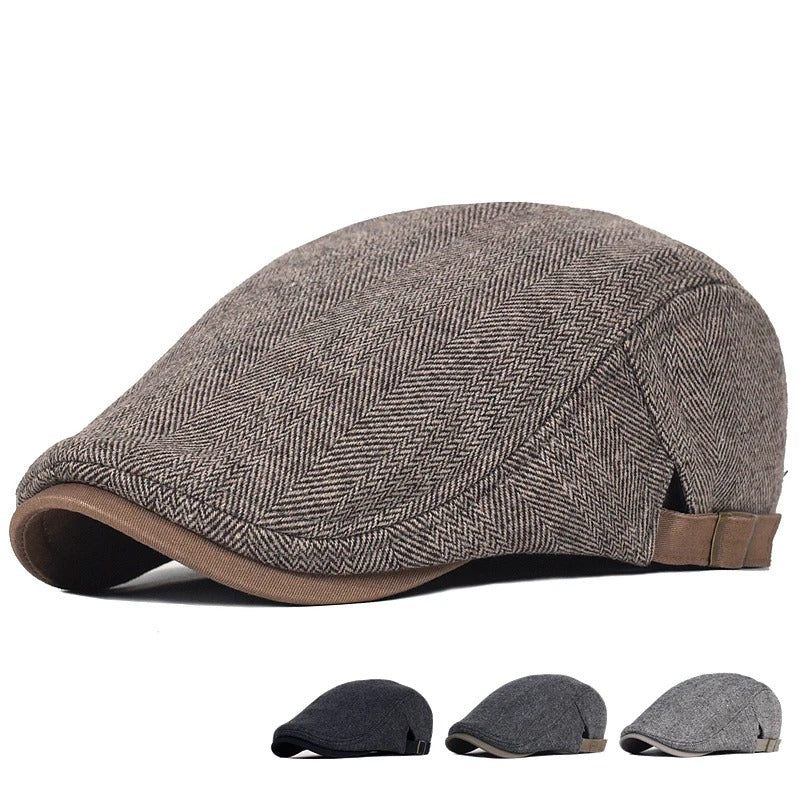 Men’s Winter Wool Newsboy Cap Warm Vintage Herringbone Hat