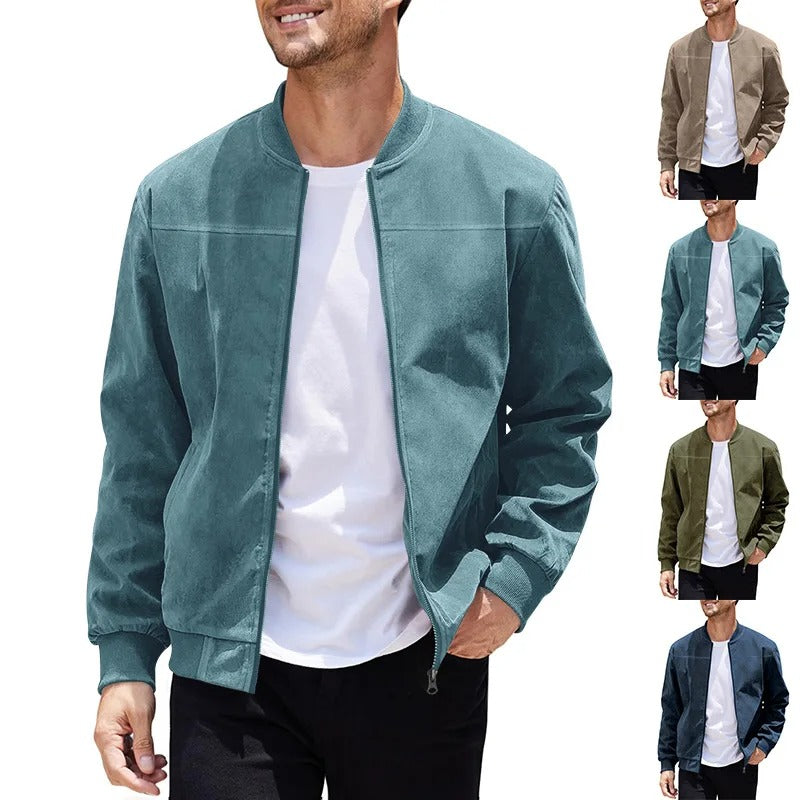 Men’s Suede Zipper Jacket Vintage Casual Long Sleeve Coat