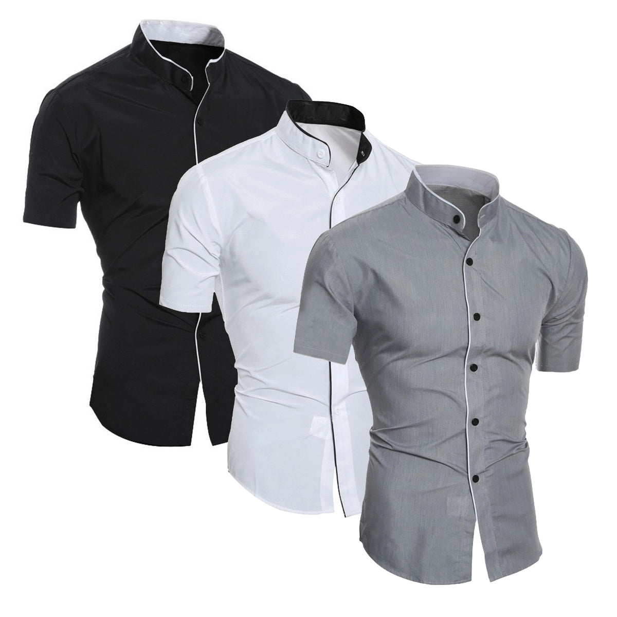 Men’s Summer Short Sleeve Casual Shirt Slim Solid Collar