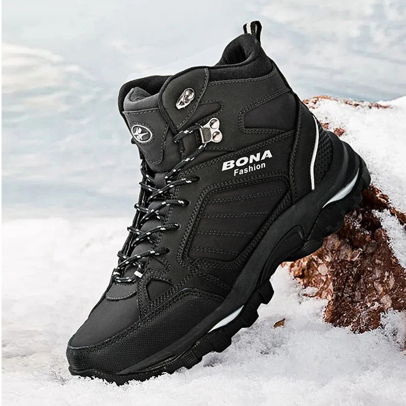 Men's Leather Snow Boots Anti-Skid Plush Winter Ankle Shoes