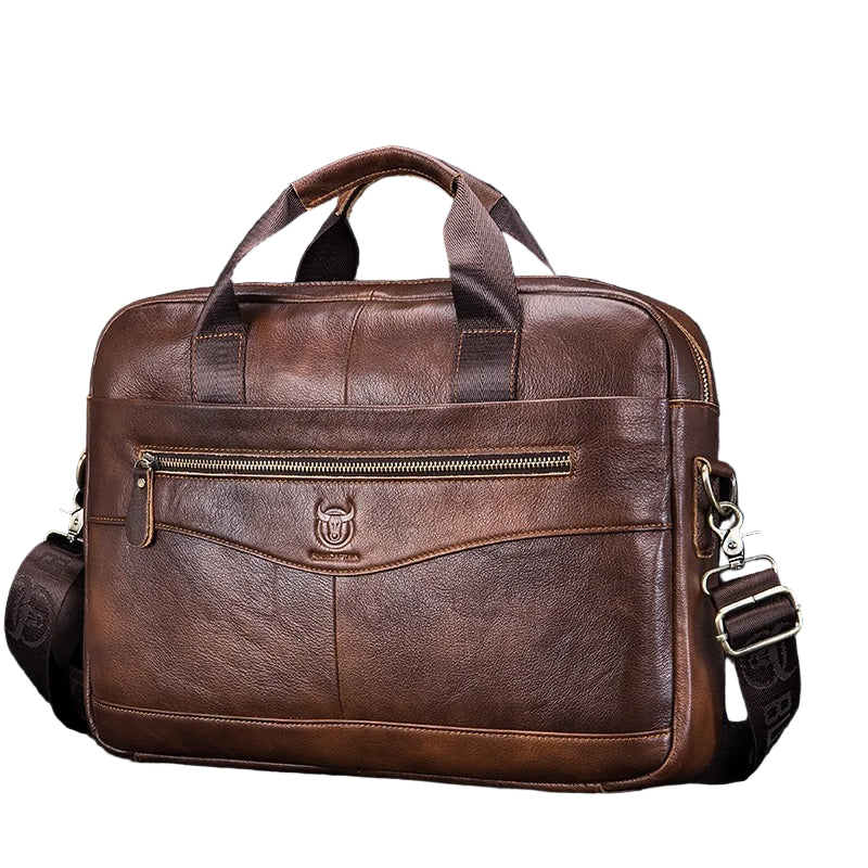 Men Genuine Leather Briefcase 14-Inch Laptop Shoulder Bag