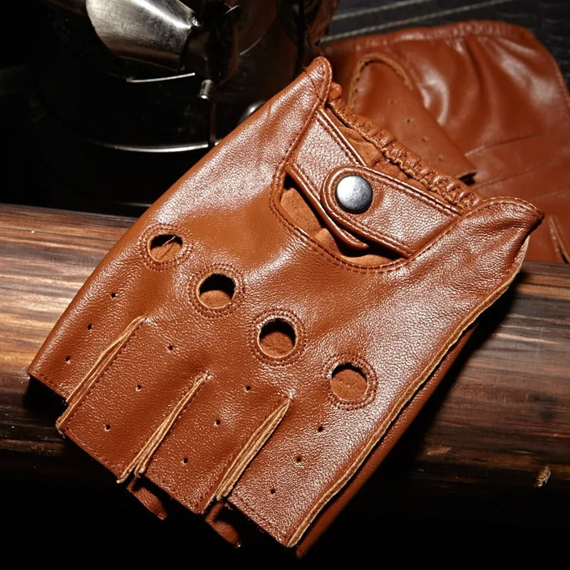 Men’s Half Finger Leather Gloves Breathable Non-Slip Driving Fitness