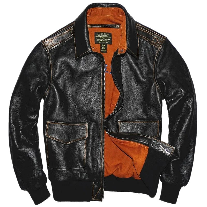 Men’s A2 Air Force Flight Jacket Genuine Cowhide Leather