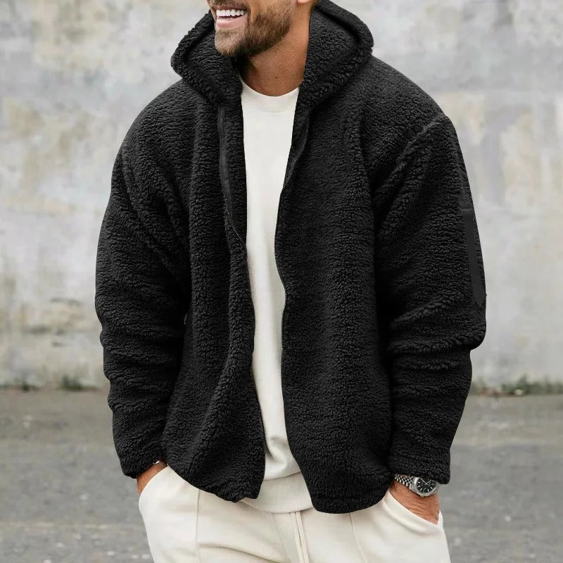 Men’s Double-Sided Fleece Hooded Jacket Warm Casual Coat