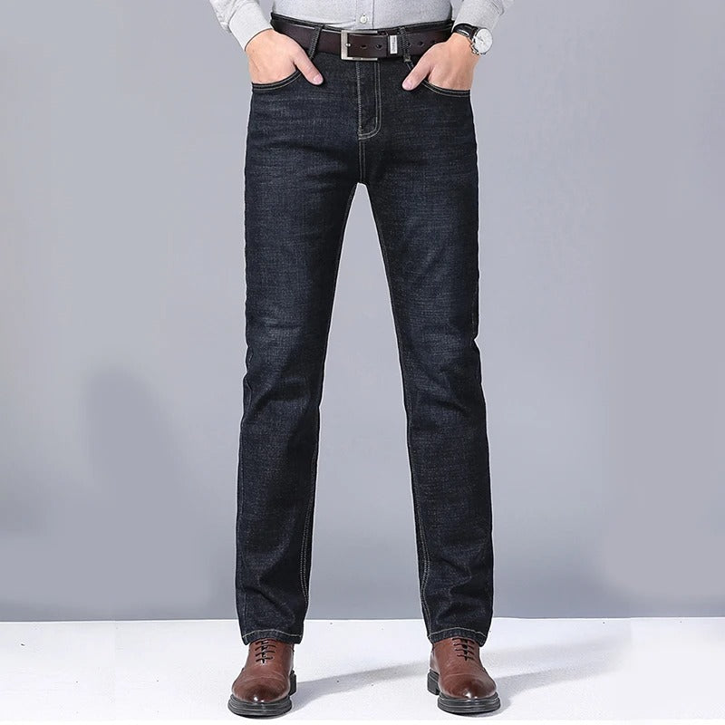 Men Straight Denim Jeans Classic Business Casual Biker Pants