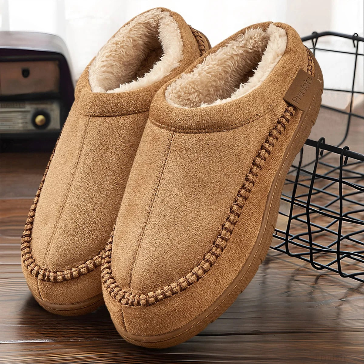 Men's Winter Slippers Memory Foam Plush Warm Indoor Outdoor Shoes