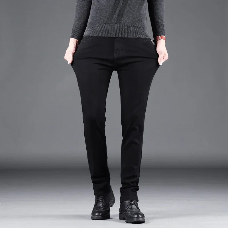 Men Slim Black Jeans Elastic Straight Denim Business Casual