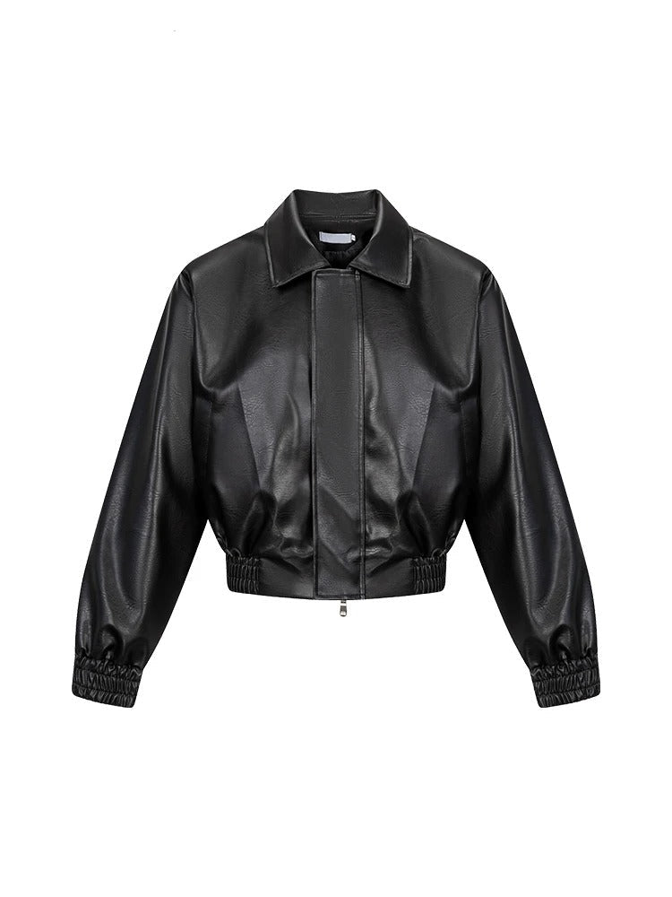 Men’s Oversized PU Leather Jacket Black Vintage Zipper Coat