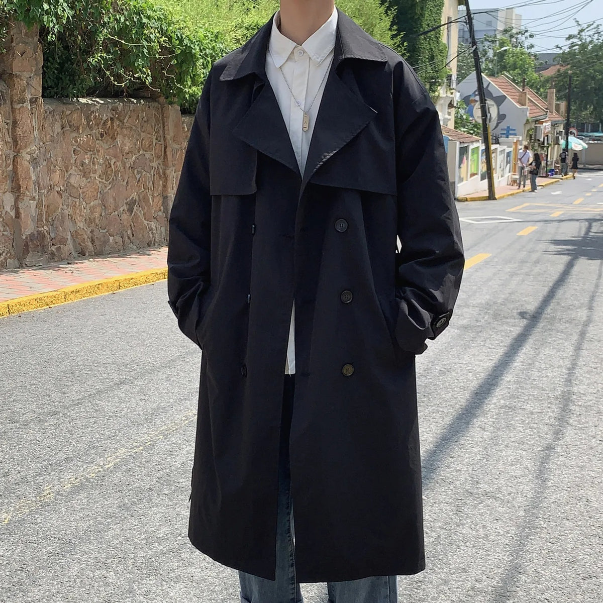 Men Korean Style Spring Trench Coat Casual Long Overcoat