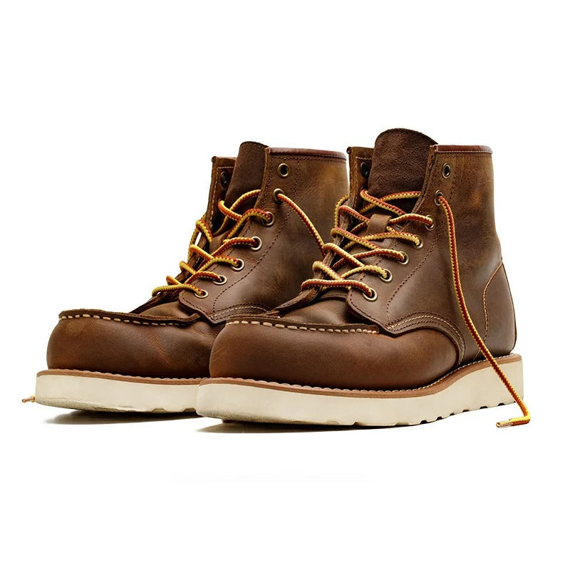 Men's Vintage Leather Ankle Boots High-Top Winter Work Shoes