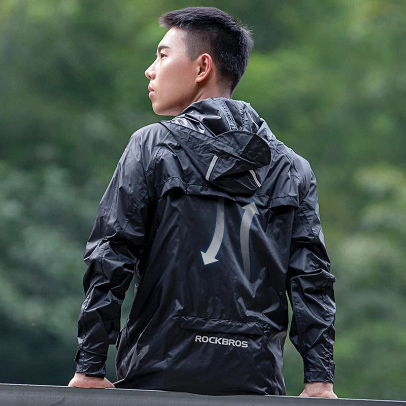 Men’s Waterproof Cycling Jacket Breathable Reflective Hooded Raincoat
