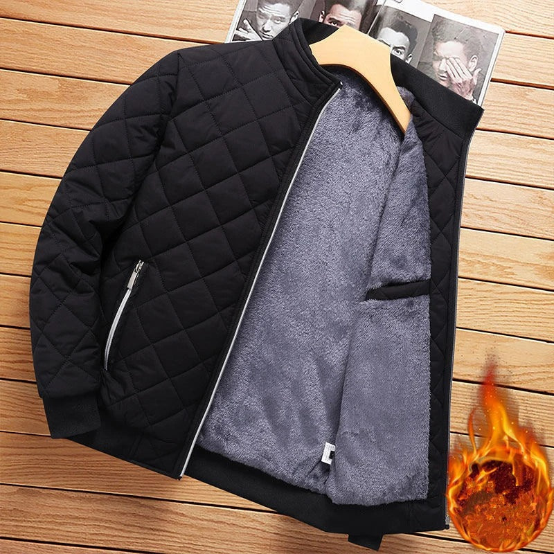 Men’s Diamond Pattern Bomber Jacket Fleece Lined Winter Coat