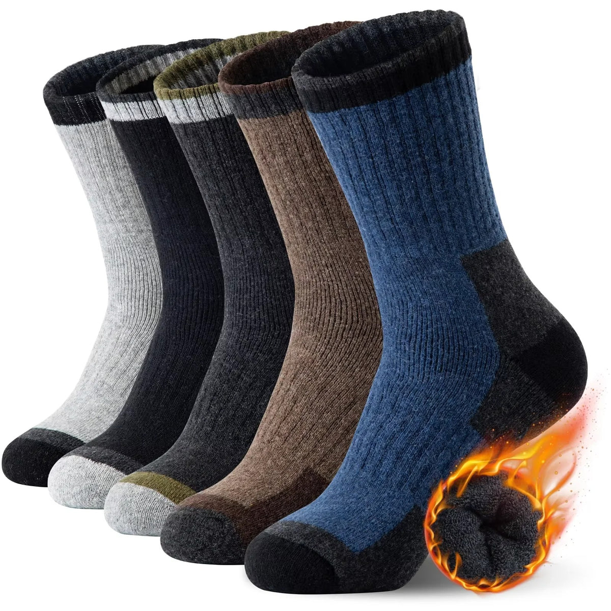 Men’s Merino Wool Hiking Socks 5 Pairs Winter Warm