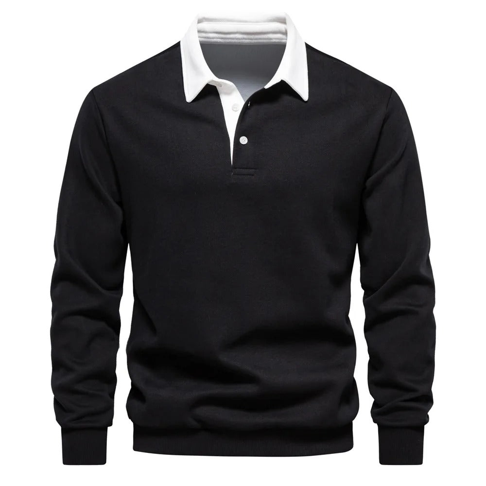Men’s Polo Collar Long Sleeve Hoodie Autumn Casual Wear