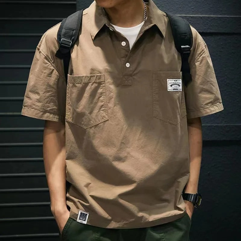 Men’s Casual Summer Short Sleeve Pocket Shirt with Collar