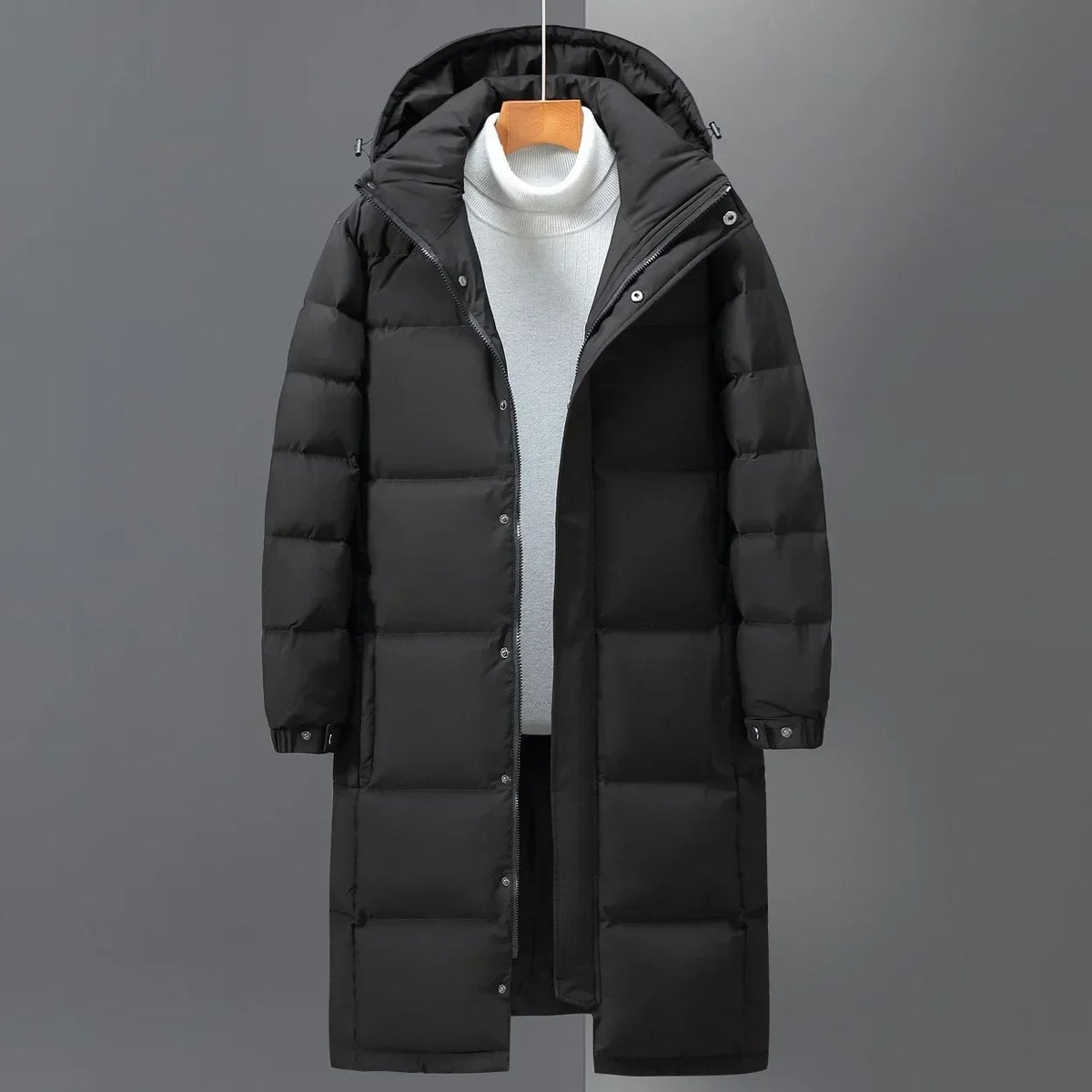 Men’s Long Hooded Puffer Jacket Warm Duck Down Coat