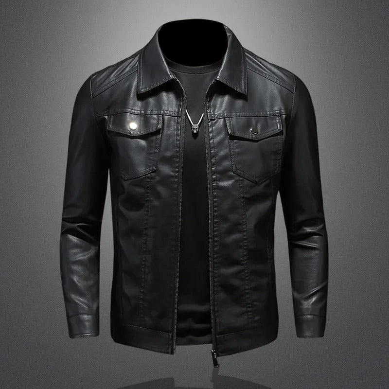 Men’s PU Leather Motorcycle Jacket Winter Thick Waterproof Coat