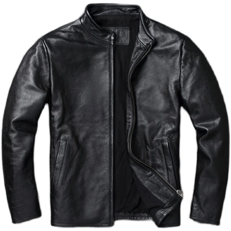Men’s Genuine Cowhide Leather Jacket Black Brown Casual Coat