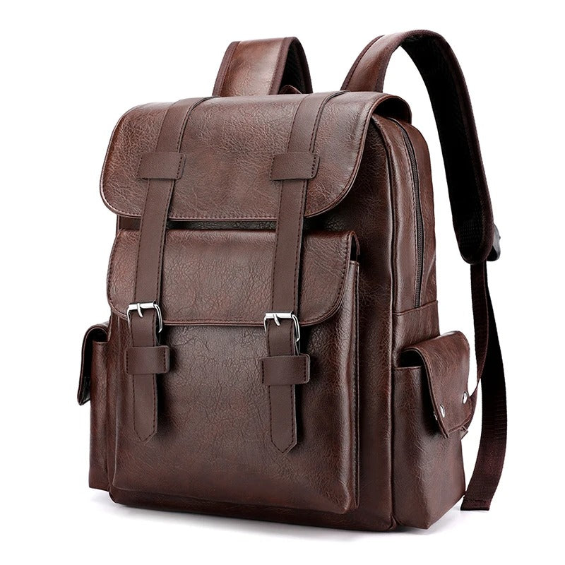 PU Leather Men’s Laptop Backpack Large School Travel Bag