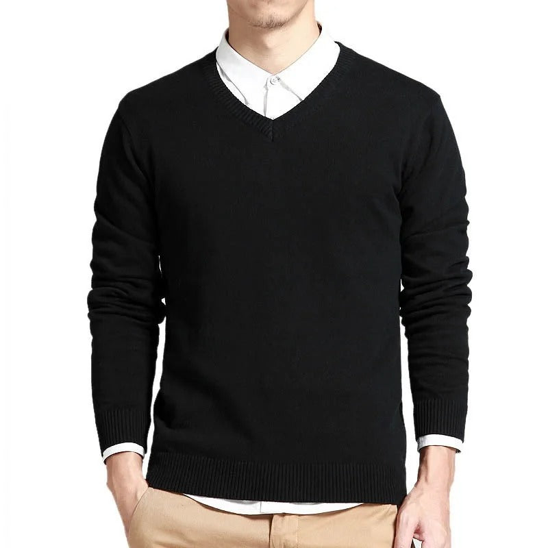 Men’s Cotton V-Neck Sweater Long Sleeve Loose Pullover