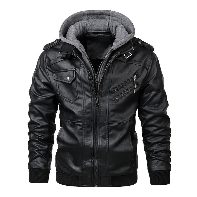 Men’s Leather Motorcycle Jacket Autumn Casual Biker Coat