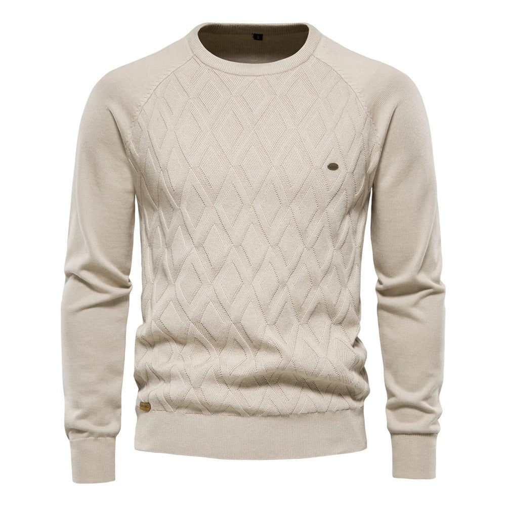 Men’s Argyle Knitted Sweater O-Neck Solid Color Pullover