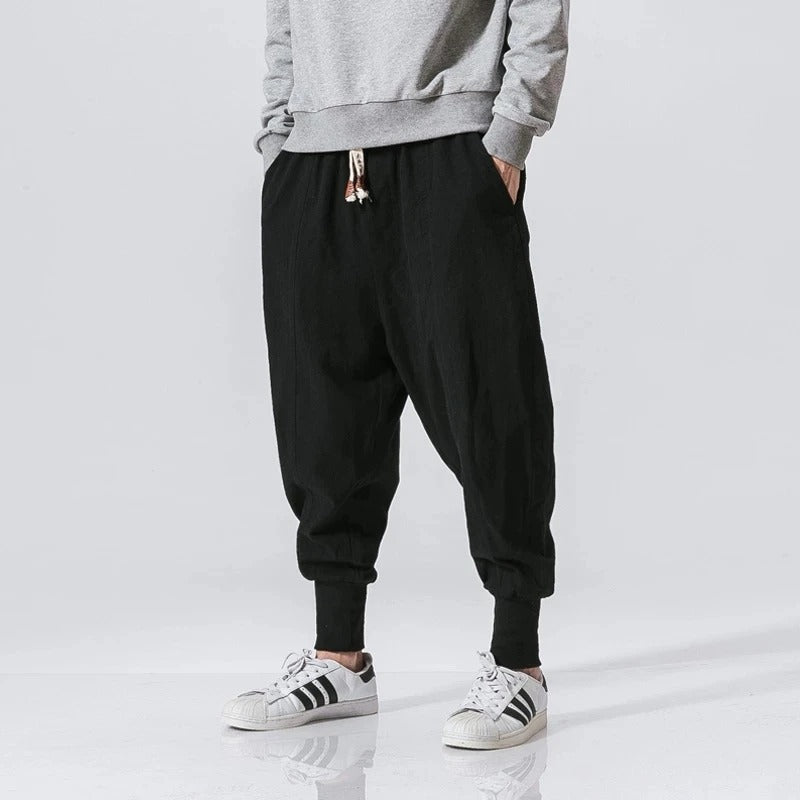 Men’s Cotton Linen Harem Pants Casual Baggy Streetwear Joggers