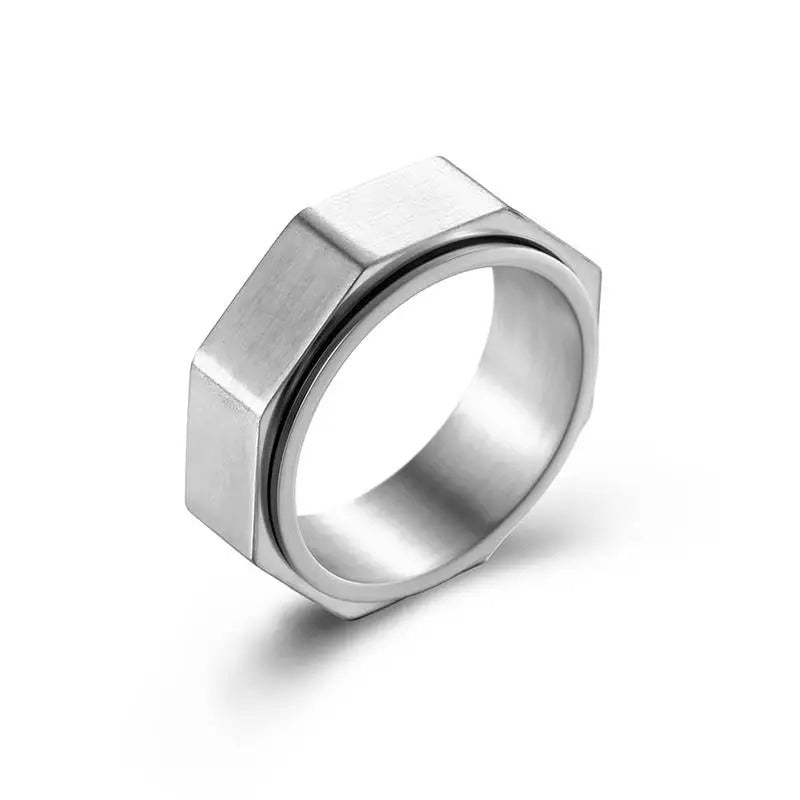Hexagon Titanium Steel Spinner Ring Nut Shape Anxiety Relief