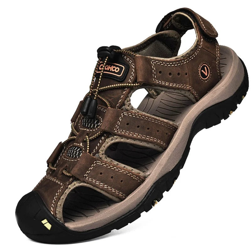 Men’s Leather Sandals Comfortable Slip-On Casual Beach Shoes